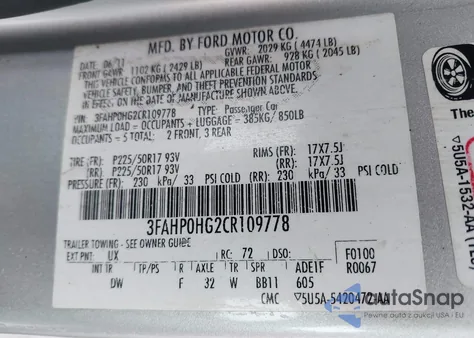 2012 Ford Fusion Se из США, поврежденный, VIN 3FAHP0HG2CR109778